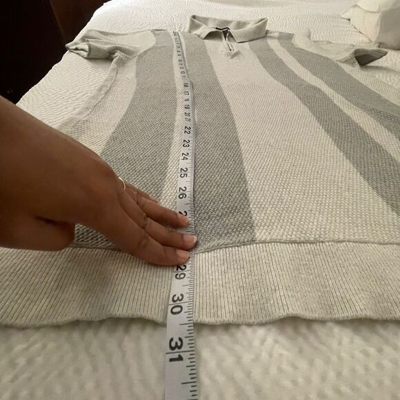 Express Men's Stripe Knit Gray Zip Stretch Short Sleeves Polo Tee Sweater Size L - Picture 8 of 9